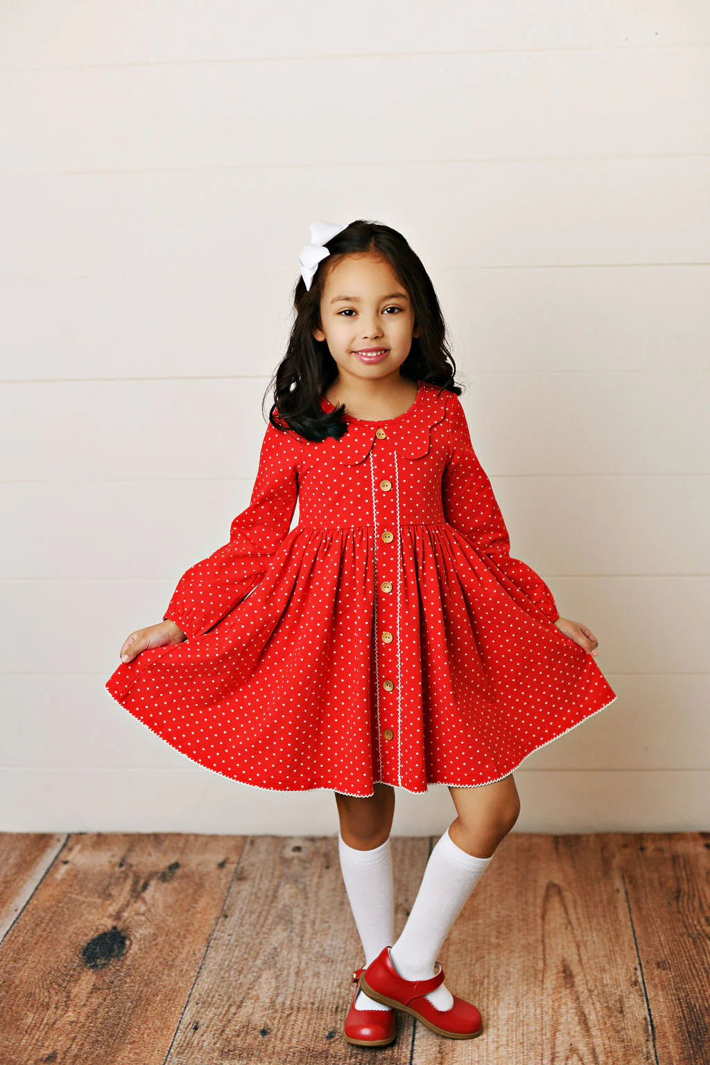 SB RED TWRIL DRESS WITH WHITE
