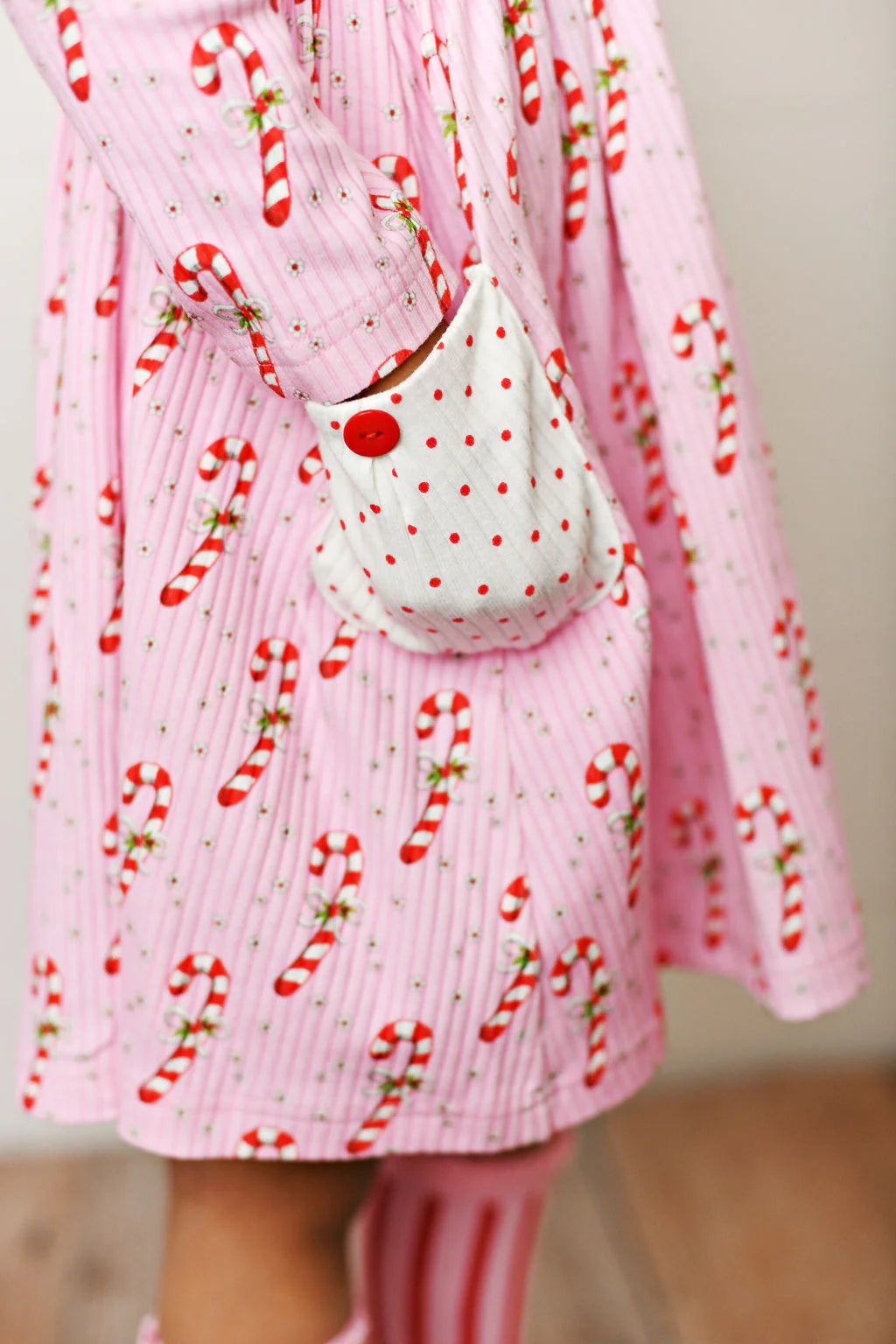 SB CANDY CANE EYELET POCKET DRESS