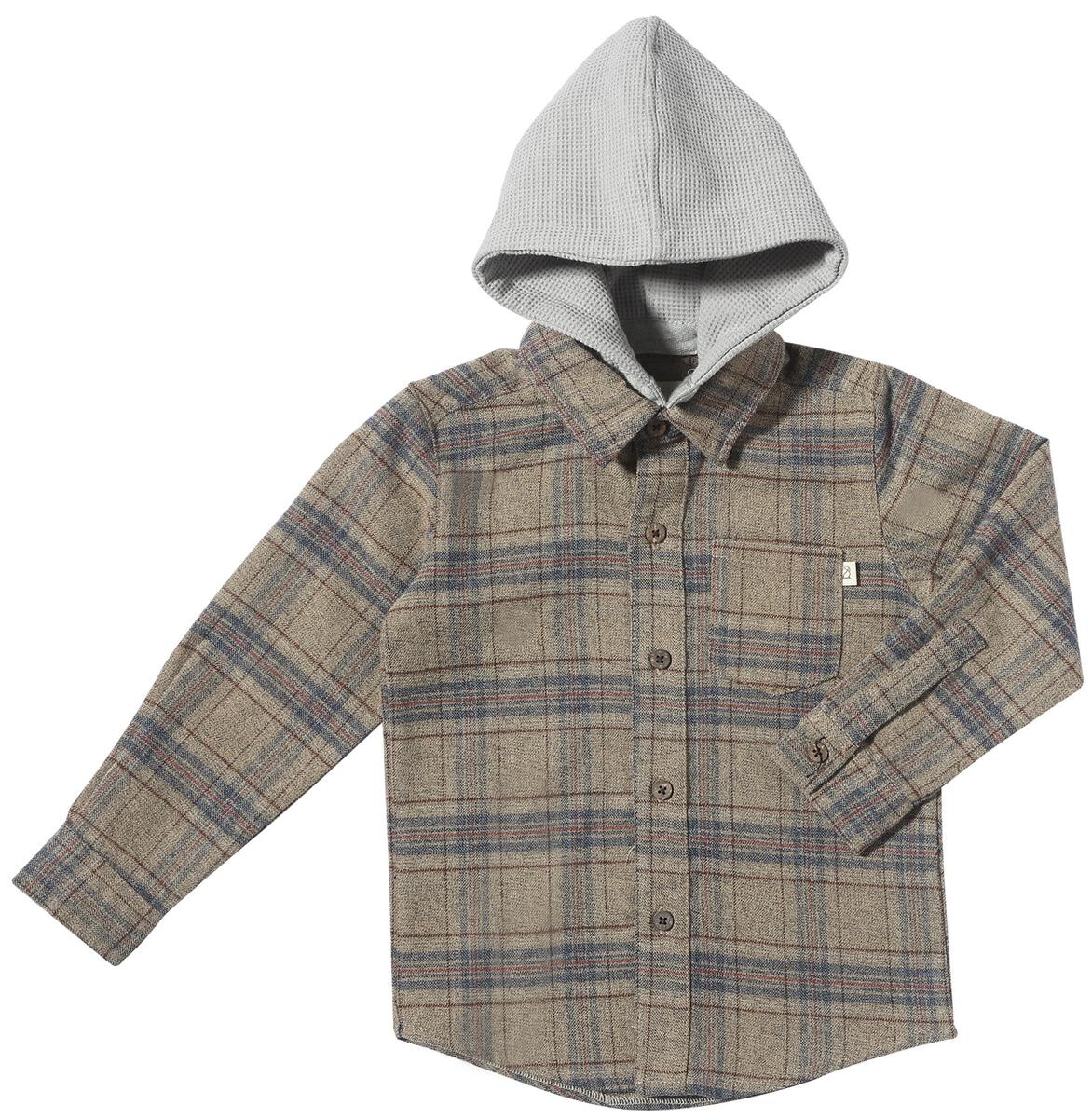 MH TAN AND BLUE HOODED SHIRT