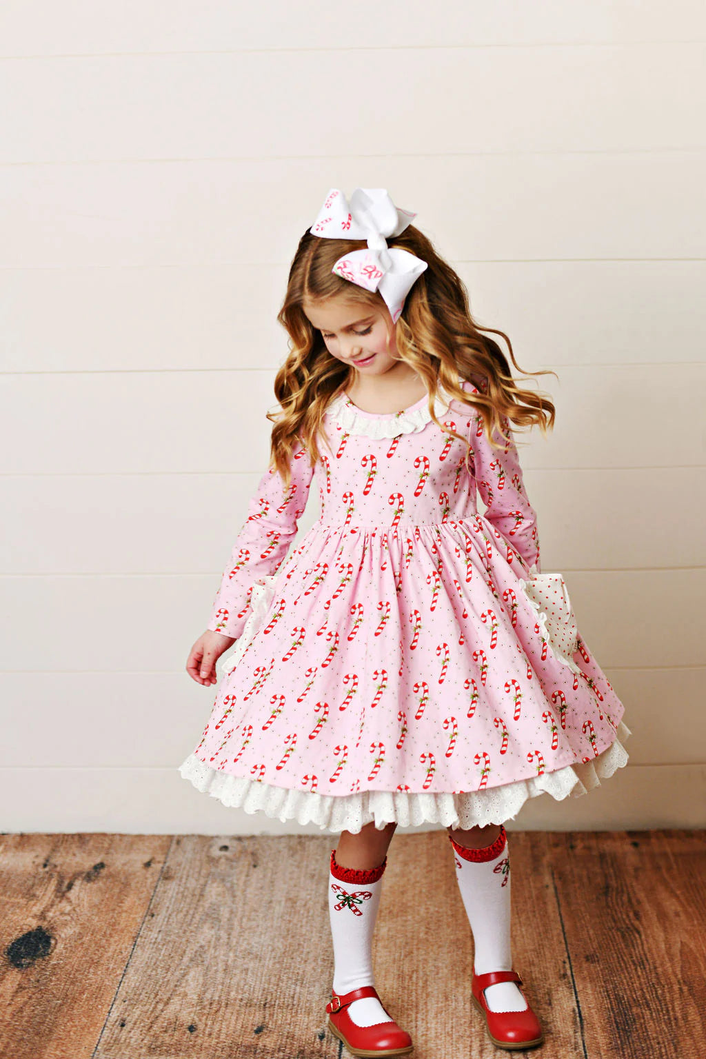 SB CANDY CANE EYELET POCKET DRESS