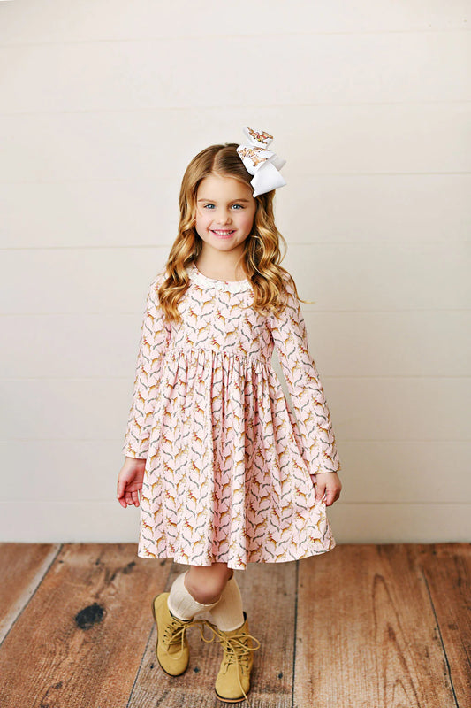 SB DEER EYELET TRIM TWIRL DRESS